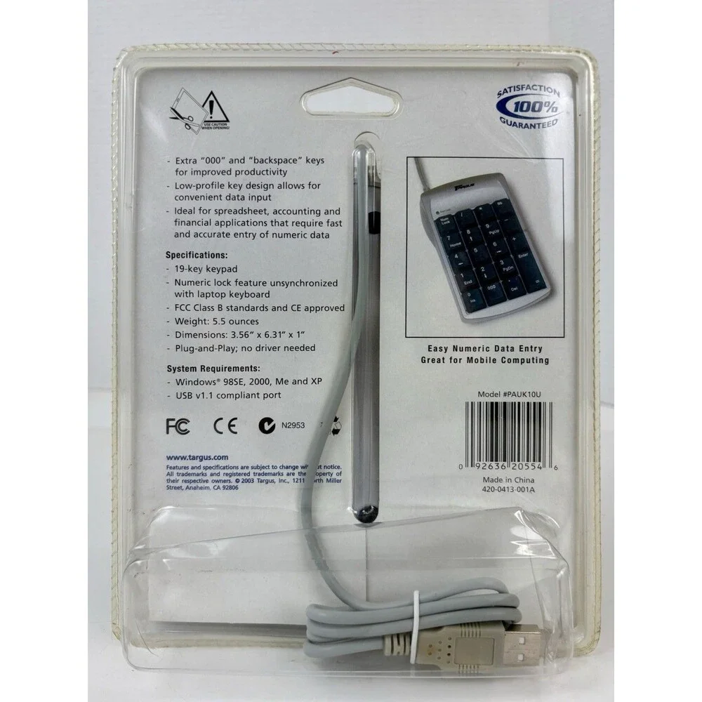 Targus PAUK10U Ultra Mini USB 19-Key Numeric Keypad Silver/Black New, Sealed.